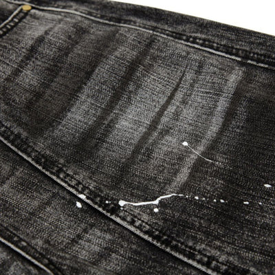 Men's Distressed Washed Denim Wide Leg Pants Punk Paint Splatter