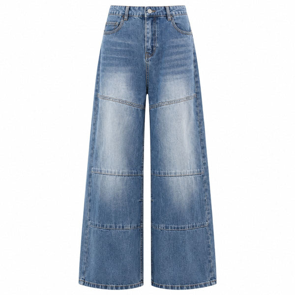 Panel Stitch Barrel Leg Denim Jeans