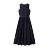 Embroidery Sleeveless Belted Denim Midi Dress