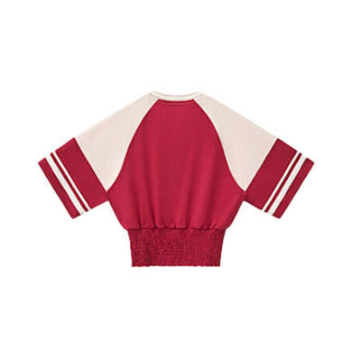 Fitted Color Splice Flare Sleeve Feminine Tee
