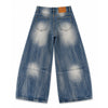 Bleached Fade Curved Leg Baggy Denim Jeans