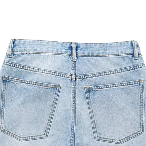 Vintage Washed Ripped Wide Leg Straight Denim Jeans
