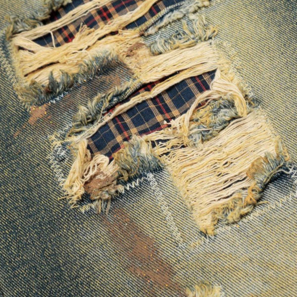 Distressed Vintage Wash Wide Leg Jeans