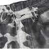 Washed Ink Dye Cow Print Cargo Pocket Relaxed Wide-Leg Bermuda Denim Shorts