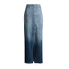 Raw Hem Ombr¨¦ Washed Denim Maxi Skirt