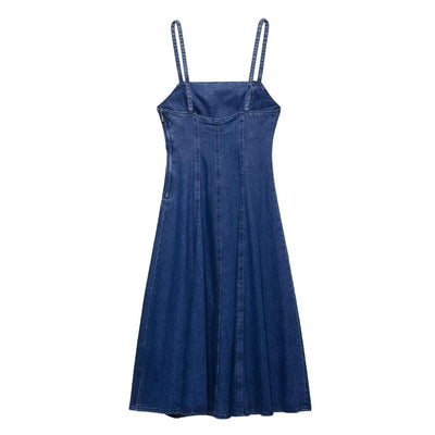 Square Neck Strappy Denim Maxi Dress