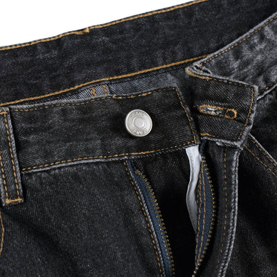 Faded Crackle Wash Baggy Curved Leg Denim Jeans
