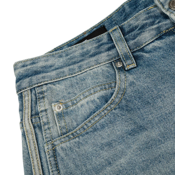 Men's Washed Distressed Denim Pants Vintage American Loose Wide Leg