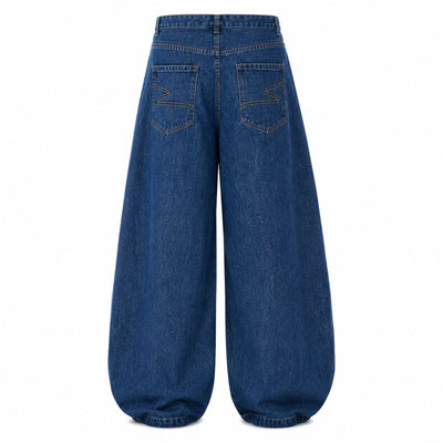 Vintage Barrel Leg Denim Jeans with Curved Seam Design