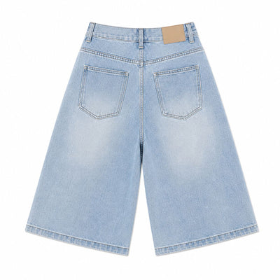 Distressed Light Wash Denim Shorts