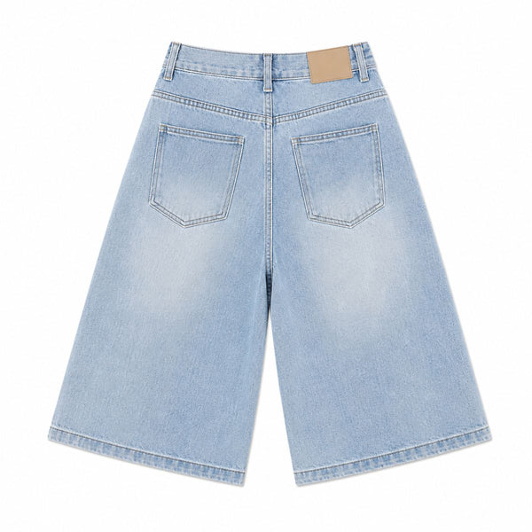 Distressed Light Wash Denim Shorts