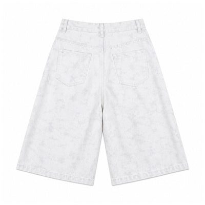 Snow Wash Wide Leg Denim Shorts