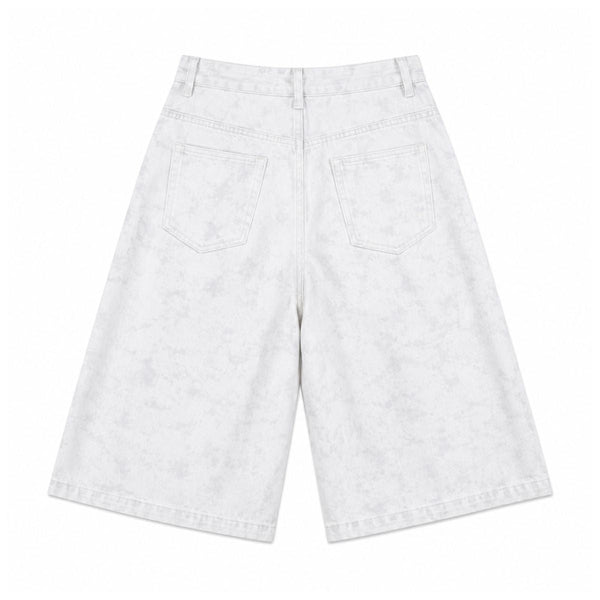Snow Wash Wide Leg Denim Shorts