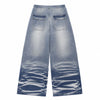 Washed Drawstring Wide Leg Denim Pants