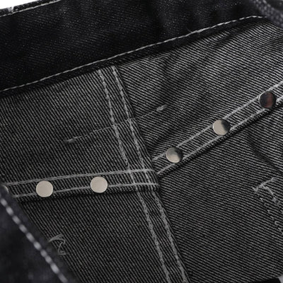 Retro Contrast Heart & Wings Patchwork High Rise Loose Draped Denim Jeans