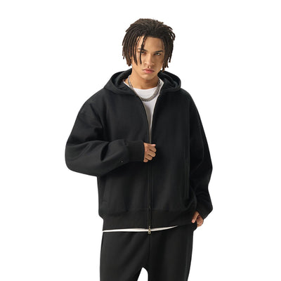 Solid Color Double-Slider Zipper Fleece Hoodie