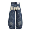 Paint Splatter Barrel Leg Denim Jeans with Rivet Details