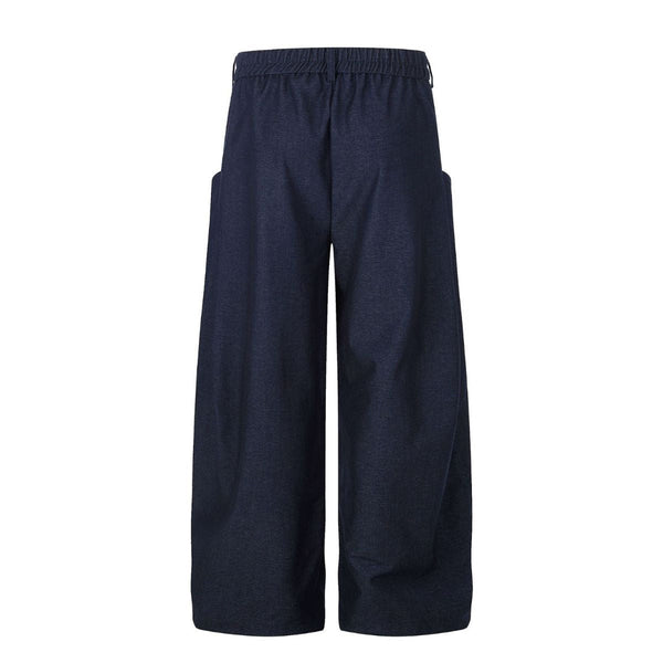 Draped Wide Leg Summer Suit Trousers with Deconstructed Panels