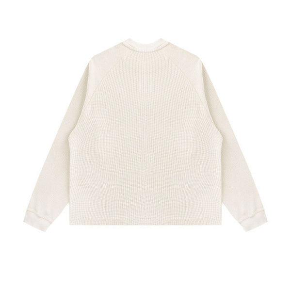 Washed Waffle Cotton Raglan Long Sleeve Tee 340G