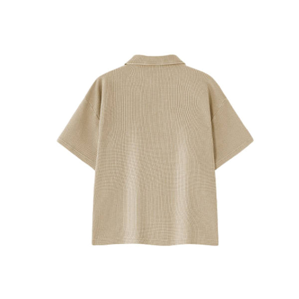 Vintage Snow Washed Waffle Knit V-Neck Polo Tee