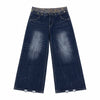 Vintage Washed Double-Waist Wide-Leg Denim Jeans