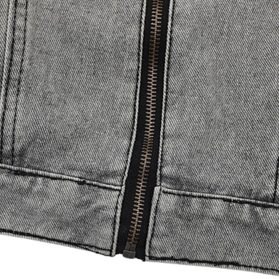 Trendy Patchwork Motorcycle Style Retro Street Washed Denim Jacket