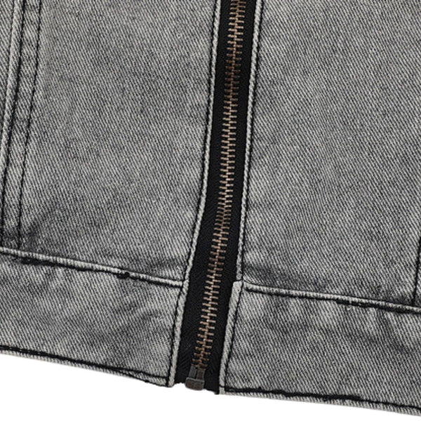 Trendy Patchwork Motorcycle Style Retro Street Washed Denim Jacket