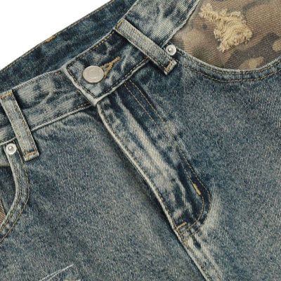 Smoke Rise Stitched Camo Ripped Denim Jeans