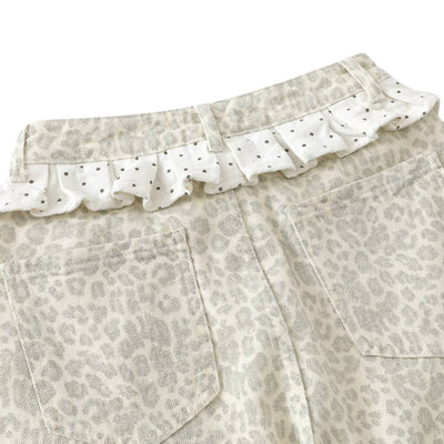 Leopard Print Polka Dot Ruffle Waist Rhinestone Graffiti Wide-Leg Jeans