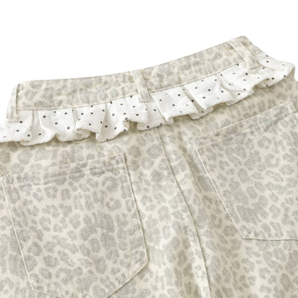 Leopard Print Polka Dot Ruffle Waist Rhinestone Graffiti Wide-Leg Jeans