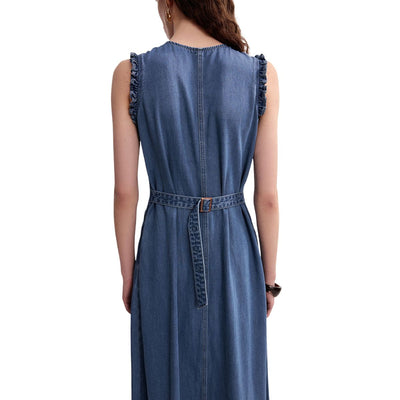 Relaxed Fit Sleeveless Denim Midi Dress