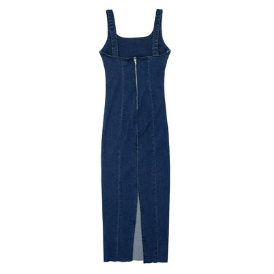 Split U Neck Denim Cami Maxi Dress