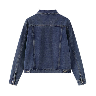 Unisex Commuter Workwear Style Single-breasted Lapel Straight Denim Jacket