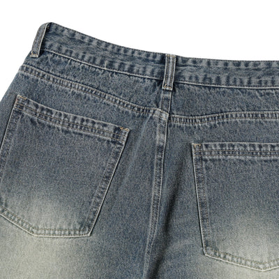 Laser Print Vintage Curved Denim Wide Leg Jeans