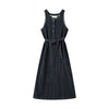 Sleeveless Self-Tied Denim Midi Dress