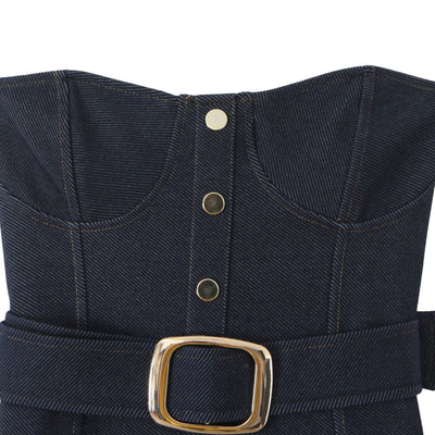 Women's Strapless Belted Denim Midi Dress