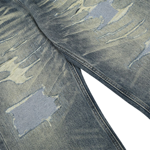 Men's Distressed Gradient Washed Denim Pants Loose Punk Street