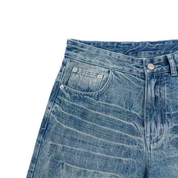 Medium Blue 3D-Whisker Baggy Jeans