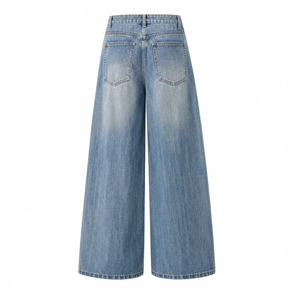 Retro Light Wash Oversized Straight Leg Denim Jeans