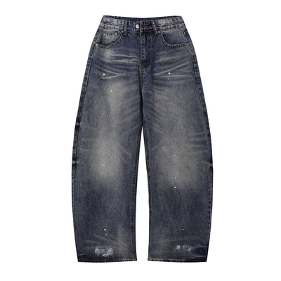 Wide Leg Distressed Paint Splatter Denim Jeans