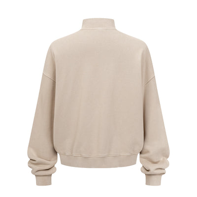 Vintage Zip-Up Ribbed Stand Collar Sweatshirt