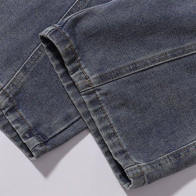 Embroidered Patch Denim Cargo Jeans with Striped Detail