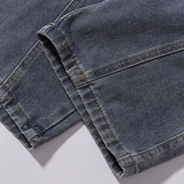 Embroidered Patch Denim Cargo Jeans with Striped Detail