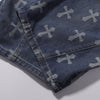 Cross Print Wide Leg Denim Jeans