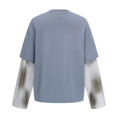 Washed Colorblock Contrast Sleeve Tee