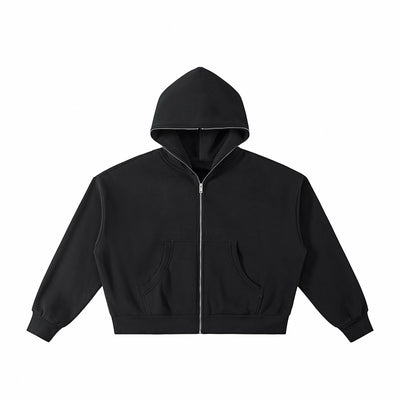 Full Zip-Up Boxy Fit Fleece Hoodie