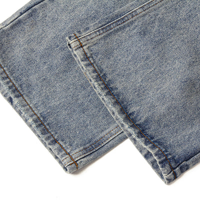 Blue Wash Distressed Ripped Wide-Leg Jeans