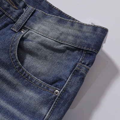 Vintage Wash Whisker Faded Straight Leg Jeans