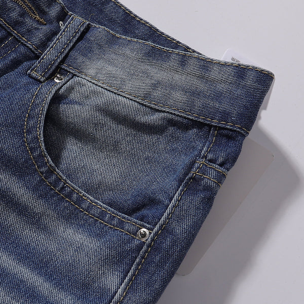 Vintage Wash Whisker Faded Straight Leg Jeans