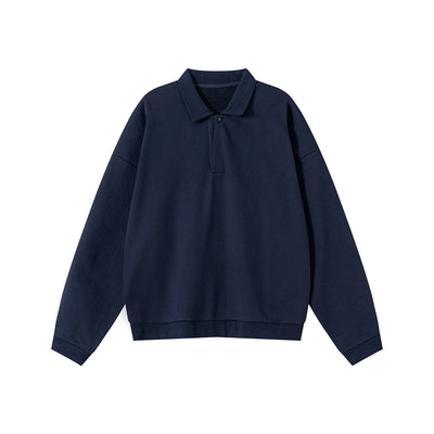 Relaxed Fit Solid Color Polo Neck Sweatshirt